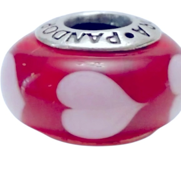 Pandora handcrafted murano glass red white hearts bead Charm 925 silver core - Picture 1 of 4